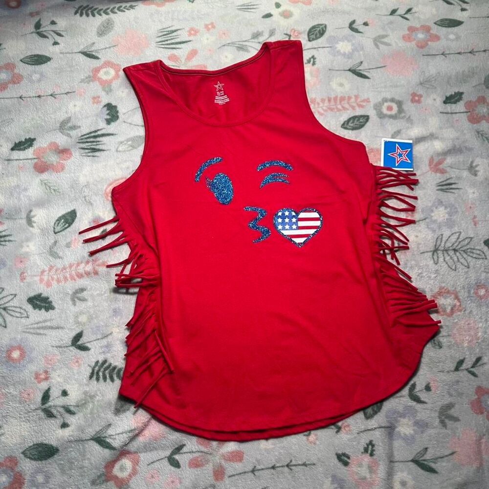 Y2K Patriotic Kidcore Red White Blue Fringe Tank Top Kid 16 - 4th of July Preppy